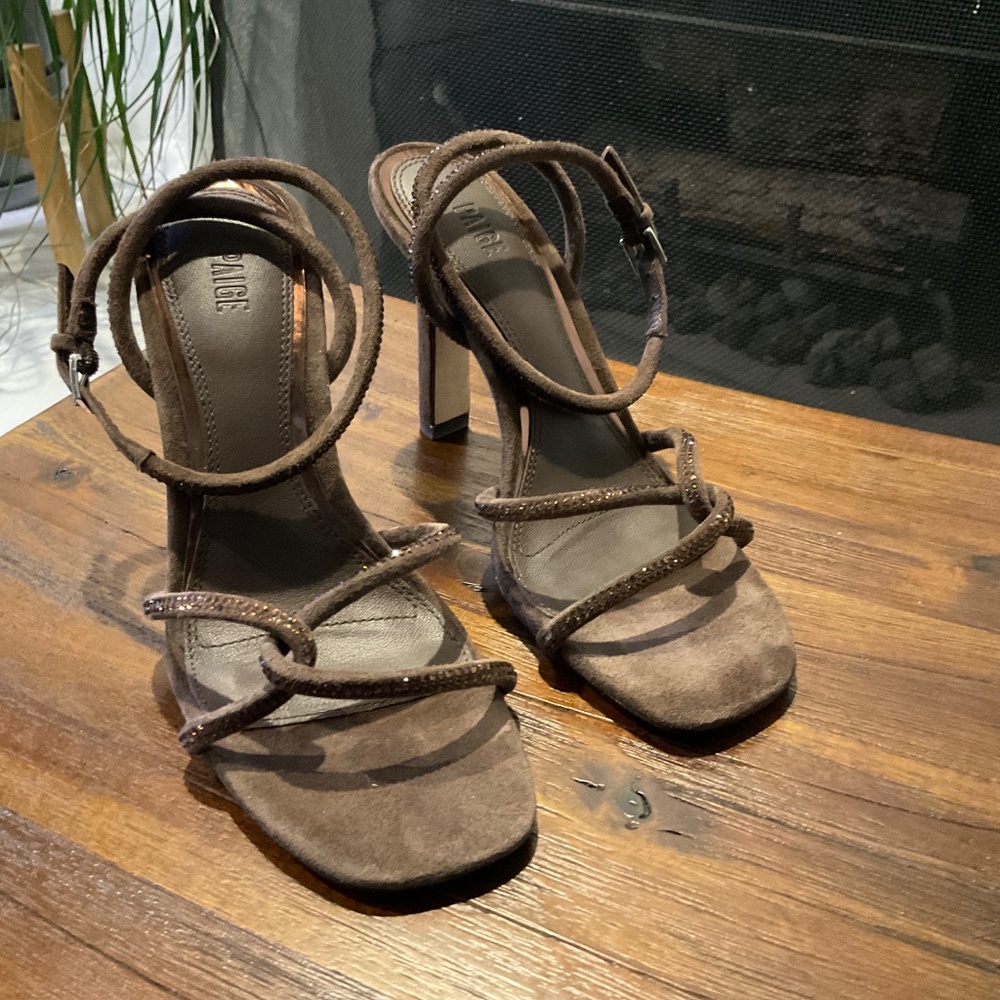 Paige Scottie Ankle Strap Sandal Suede Expresso Brown Size 6.5 - Picture 2 of 9